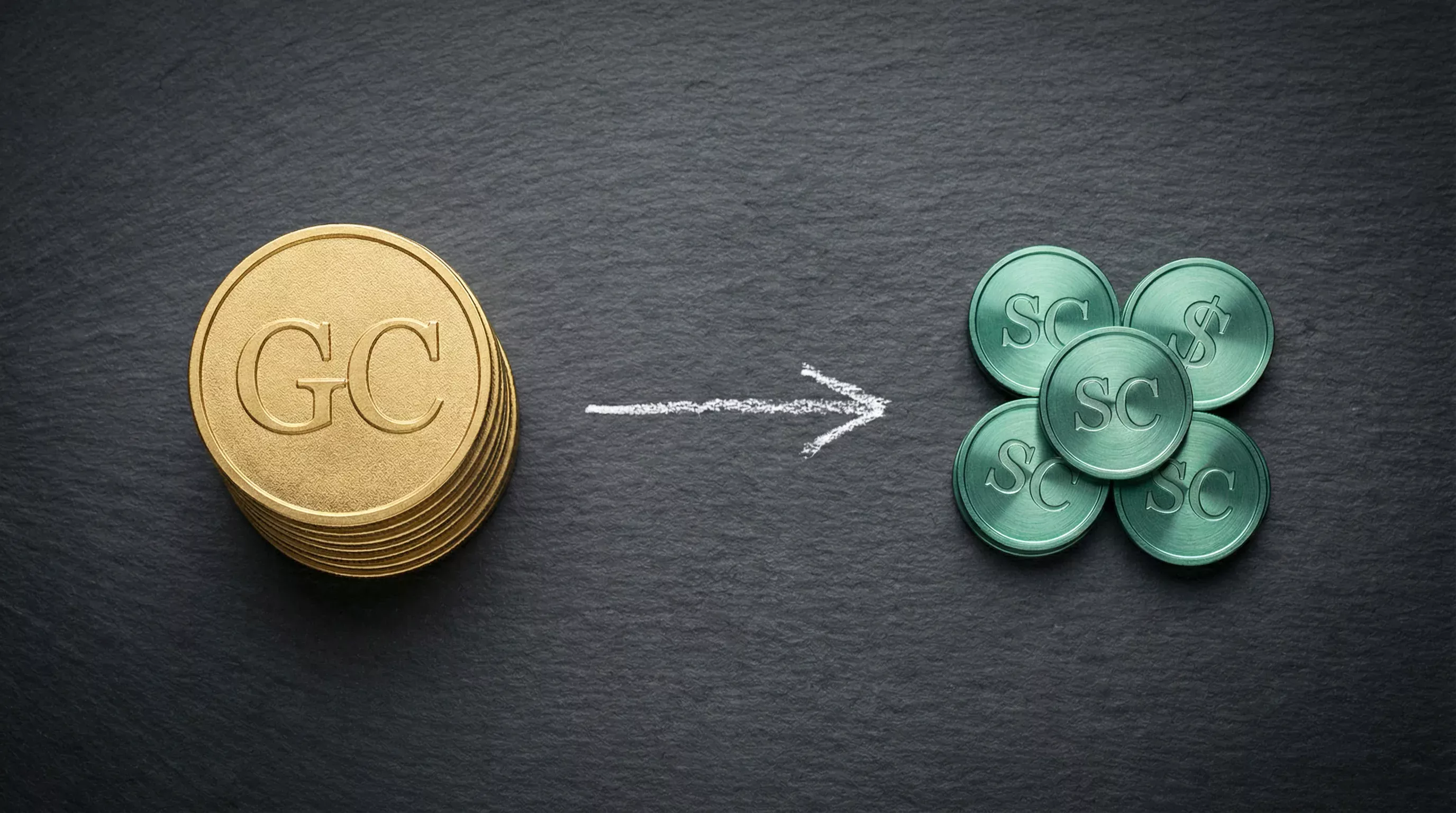 Sweepstakes casino dual-currency model showing Gold Coins and Sweeps Coins system